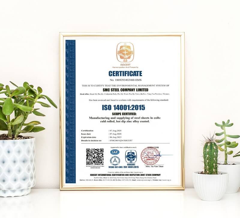 Mẫu giấy chứng nhận ISO 14001 của ISOCERT cấp cho SMC - tiếng Anh