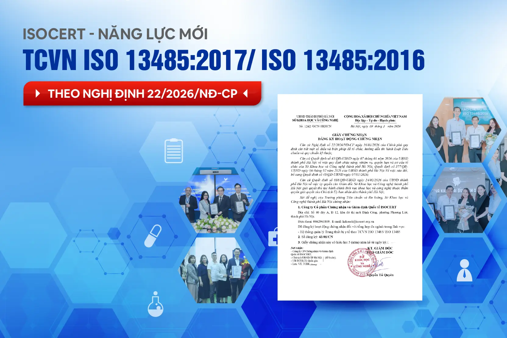 ISOCERT ĐƯỢC CẤP NĂNG LỰC CHỨNG NHẬN ISO 13485 CHO LĨNH VỰC TRANG THIẾT BỊ Y TẾ