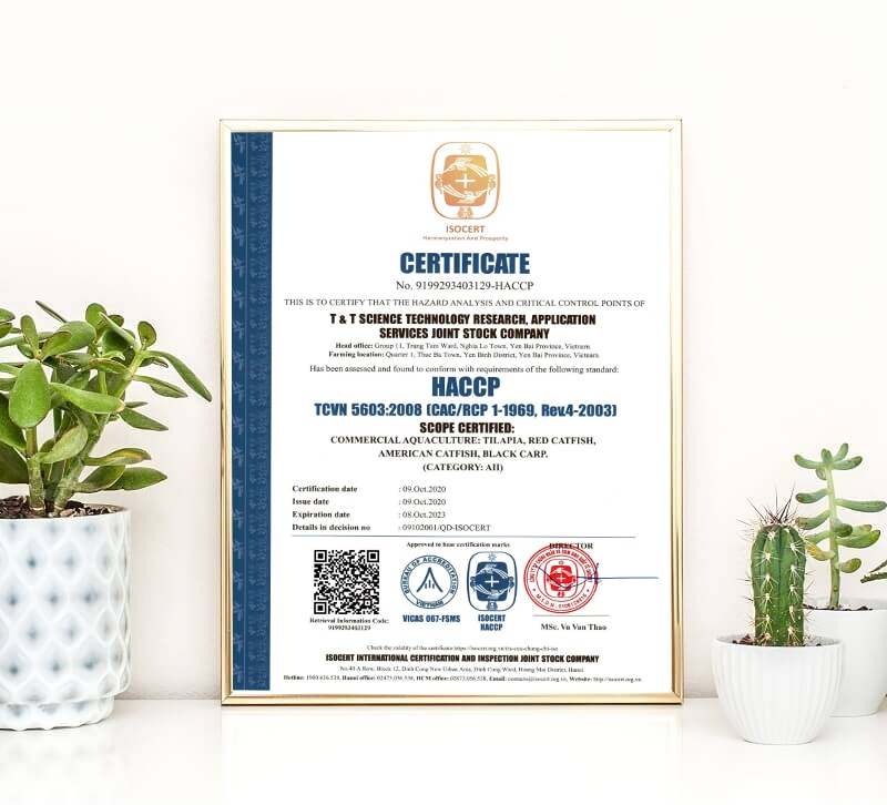 Công ty Cổ phần Nghiên cứu, Ứng dụng Dịch vụ Khoa học Công nghệ T & T được ISOCERT cấp giấy chứng nhận HACCP - 2