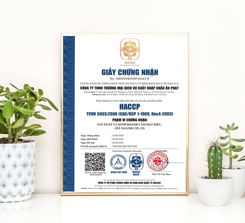 ISOCERT cấp giấy chứng nhận HACCP cho công ty TNHH Thương mại Dịch vụ Xuất Nhập Khẩu Ân Phát - 1