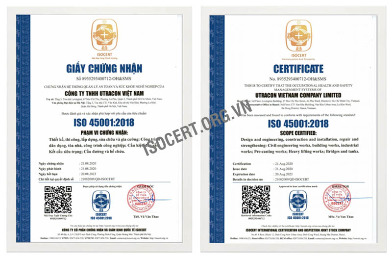Công ty TNHH UTRACON Việt Nam đạt chứng nhận ISO 45001:2018