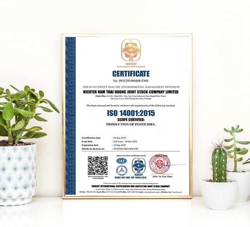 ISOCERT cấp giấy chứng nhận ISO 14001 cho công ty cổ phần Nicotex Nam Thái Dương